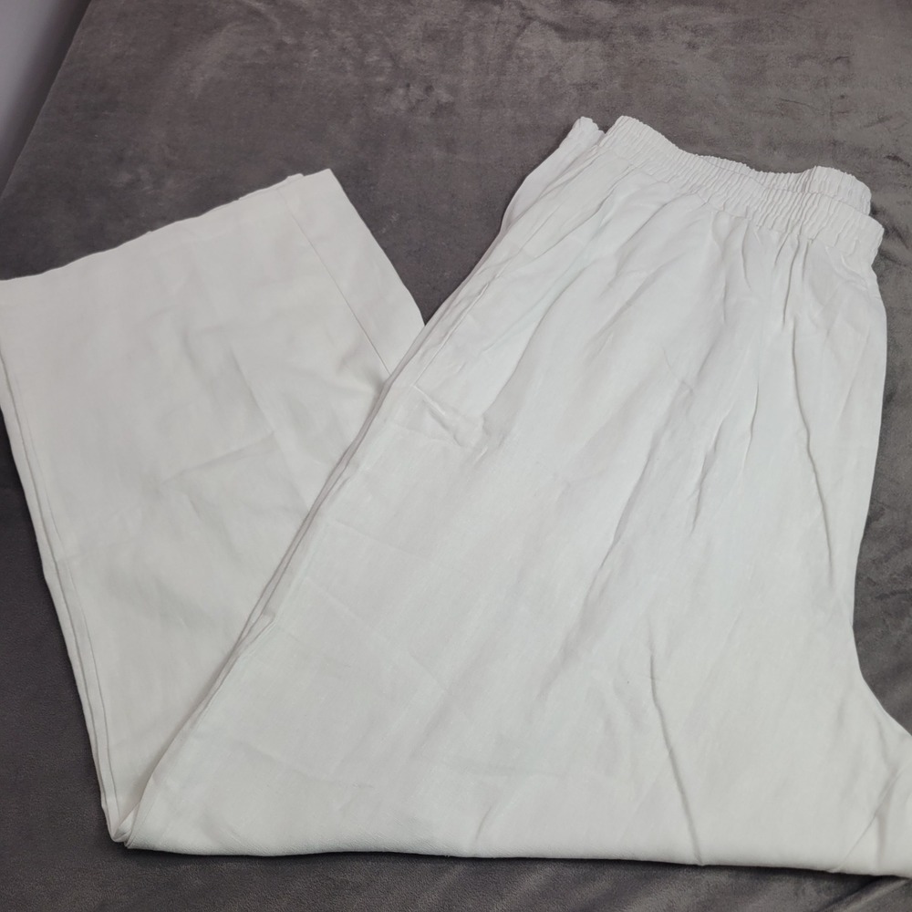 Jessica London Womens 26W White‎ Linen Blend Wide Leg Pants Plus Size Elastic